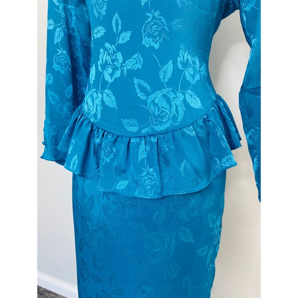 Vintage Justine Todd Floral Jacquard Peplum Sheath Dress Size 8 Cocktail Event - Picture 9 of 10